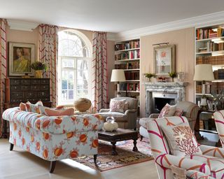 Living room with patterned chairs in Kit Kemp's house