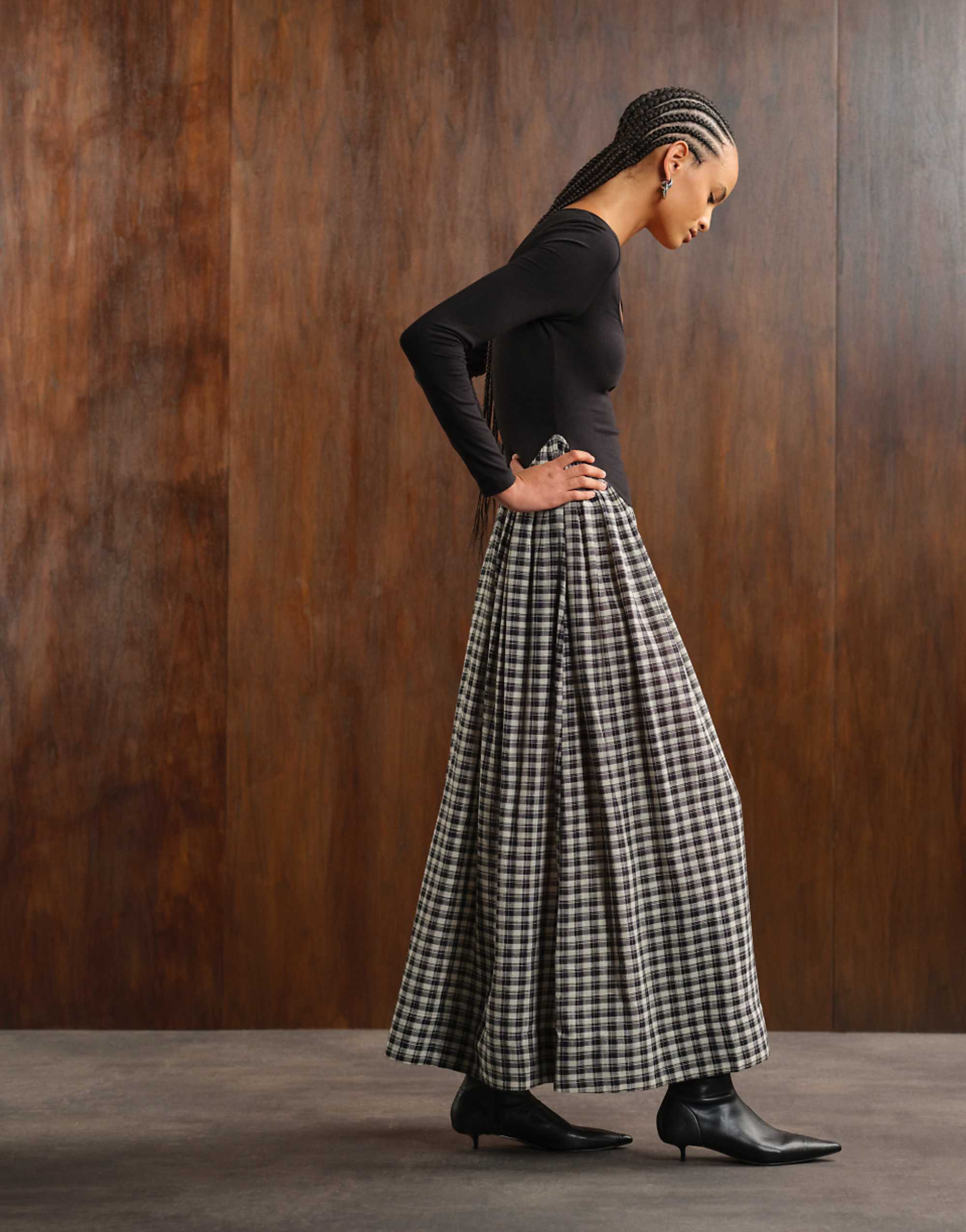Asos Design Scoop Neck Long Sleeve Hybrid Maxi Dress in Mono Check