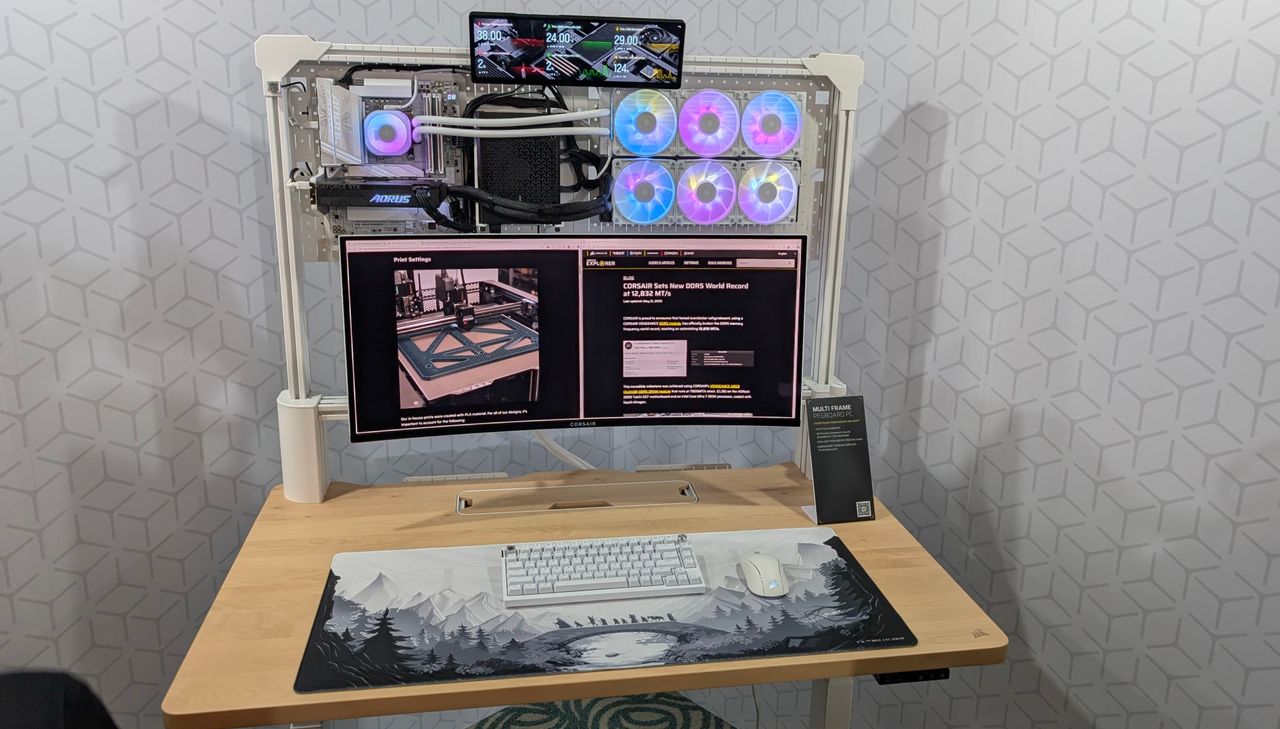 Corsair Platform:6 motorised standing desk with pegboard gaming laptop build at Computex 2025