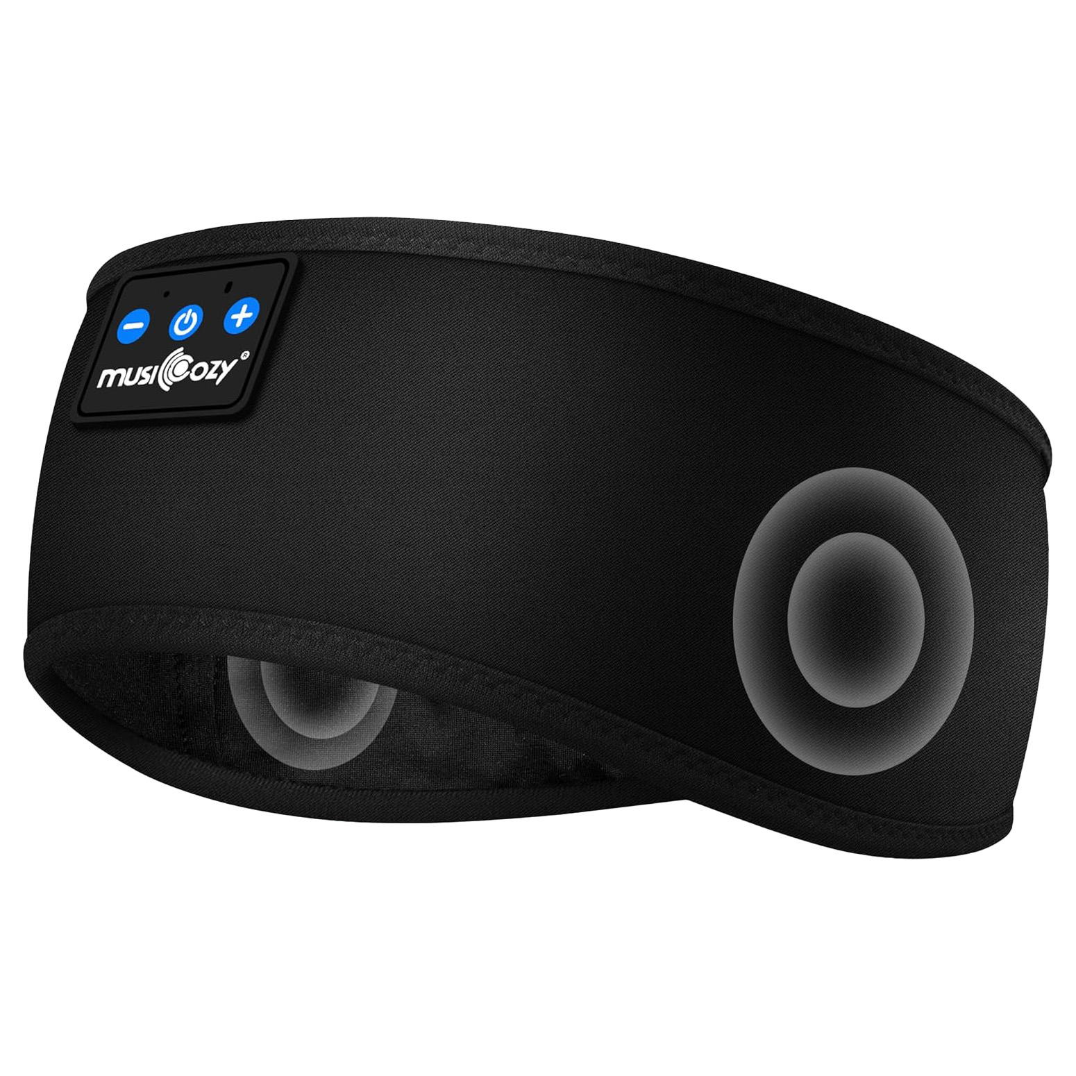 The MUSICOZY Sleep Headphones Headband in black, against a white background