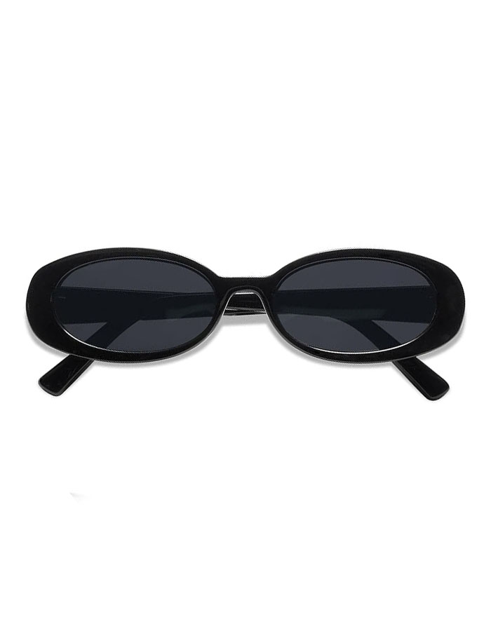 Vanlinker 90s Sunglasses for Women Men, Retro Oval Sunglasses Narrow Eyeglasses Polarized Uv400 Protection (black, Grey)