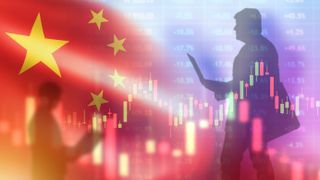 market graph with China flag in the background