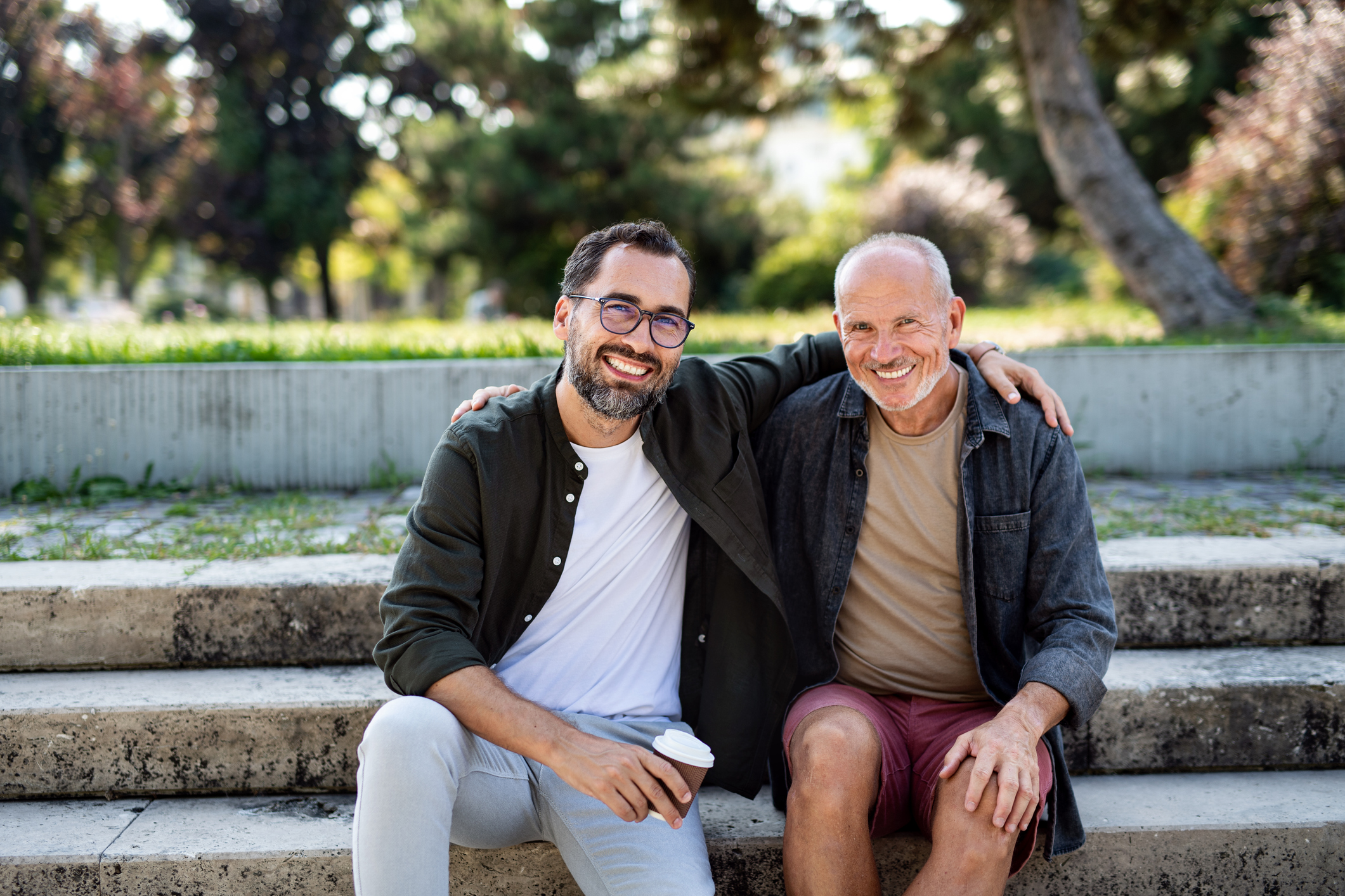 Father and son on the steps