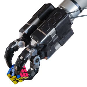 Robot hand holding a Rubix cube/