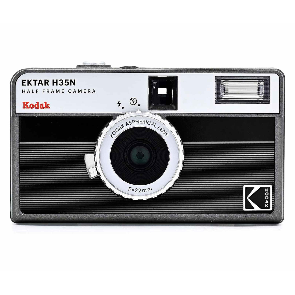 Kodak Ektar H35N camera in black finish on white background