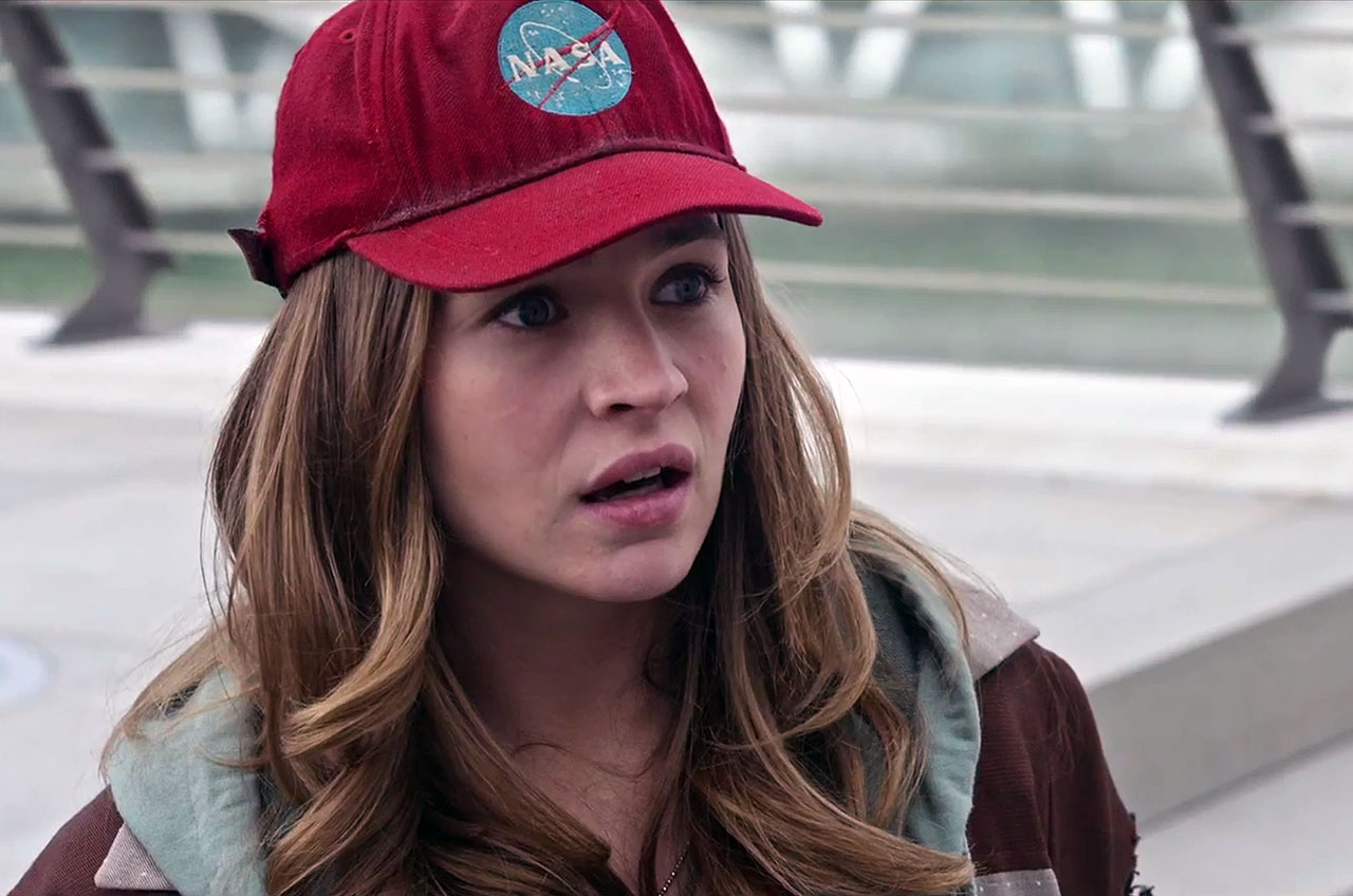 Actress Britt Robertson, as Casey Newton in Disney&#039;s new movie &quot;Tomorrowland,&quot; sports a hat displaying NASA&#039;s logo. 