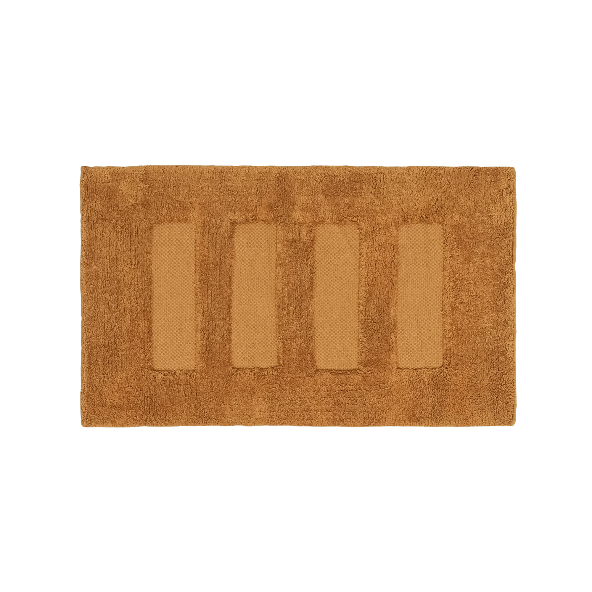 an orange tufted bathroom rug