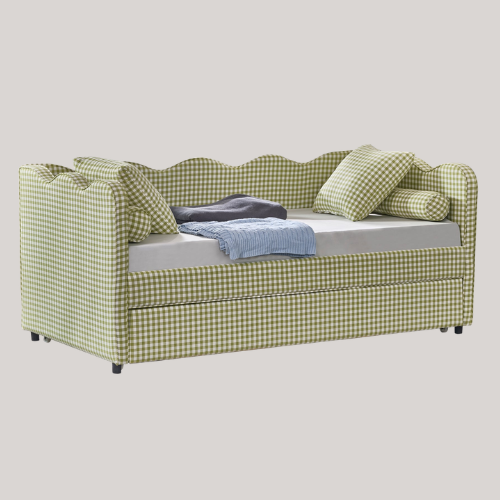The Lochlan Trundle Bed - Wavy Green Gingham - Green Check / Usa Bed to Fit Twin Mattresses