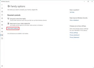 Windows Security Family Options