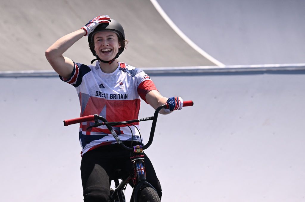 Britain&#039;s Charlotte Worthington reacts after her run in the cycling BMX freestyle womens park final at the Ariake Urban Sports Park during the Tokyo 2020 Olympic Games in Tokyo on August 1 2021 Photo by Jeff PACHOUD AFP Photo by JEFF PACHOUDAFP via Getty Images