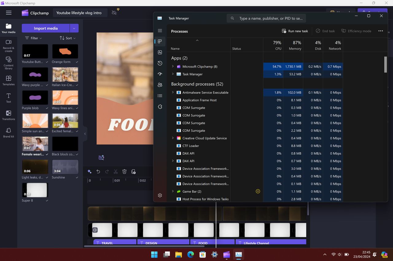 Clipchamp Arm running on a Surface Pro X