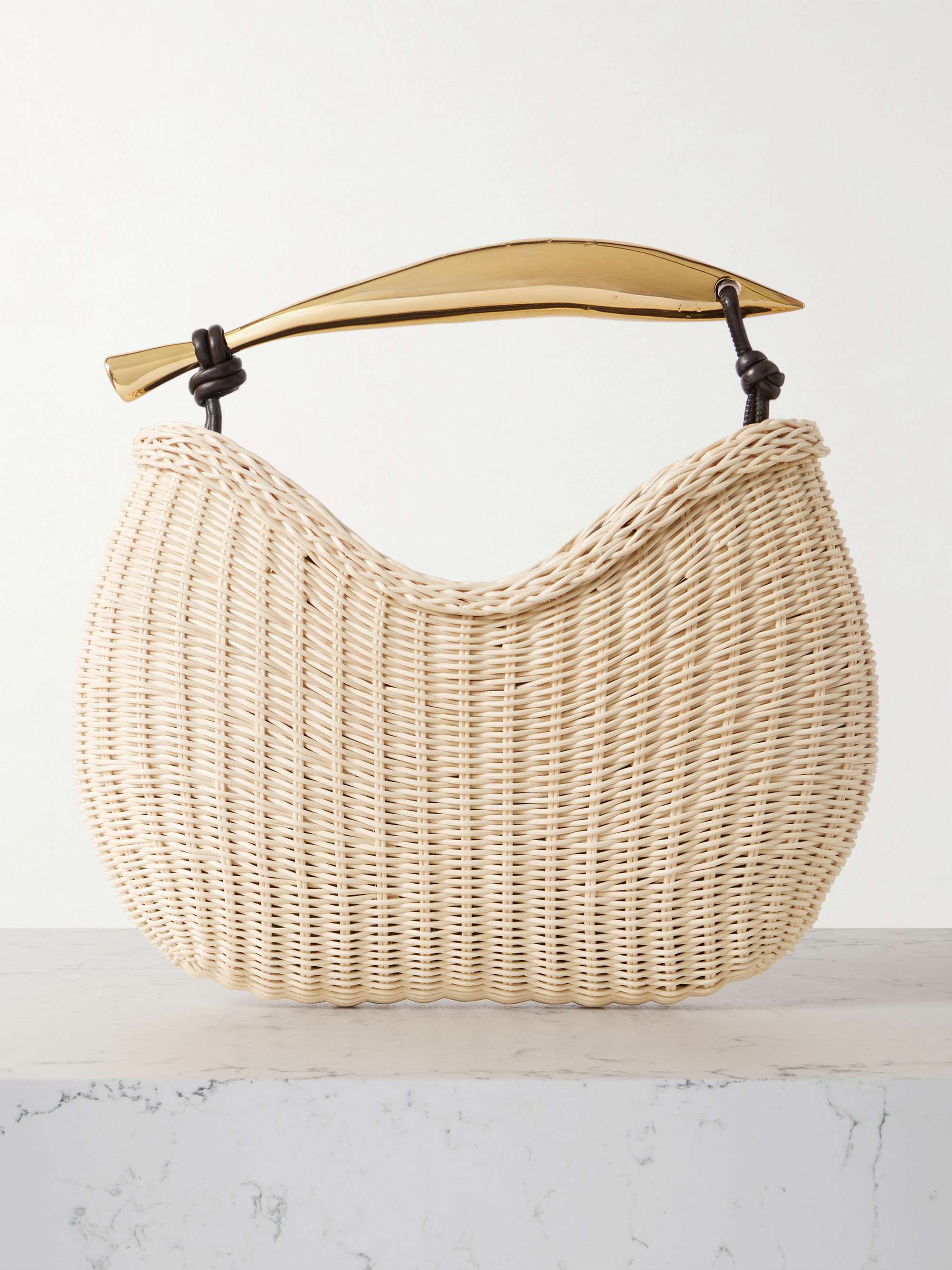 Sardine Leather-Trimmed Raffia Tote