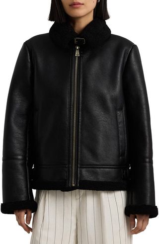 Faux Leather 
Faux Shearling Bomber Jacket