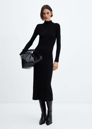 Perkins-Neck Ribbed Dress