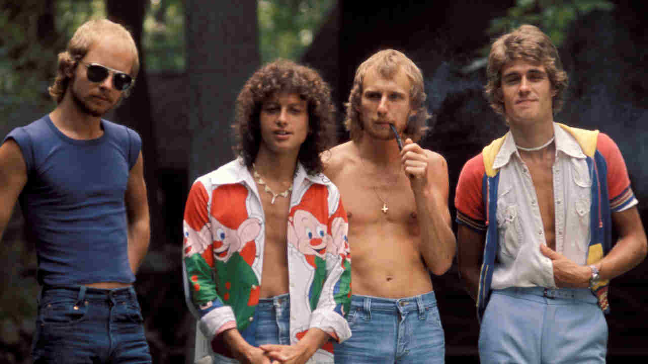 Wishbone Ash posing for a photograph in 1975