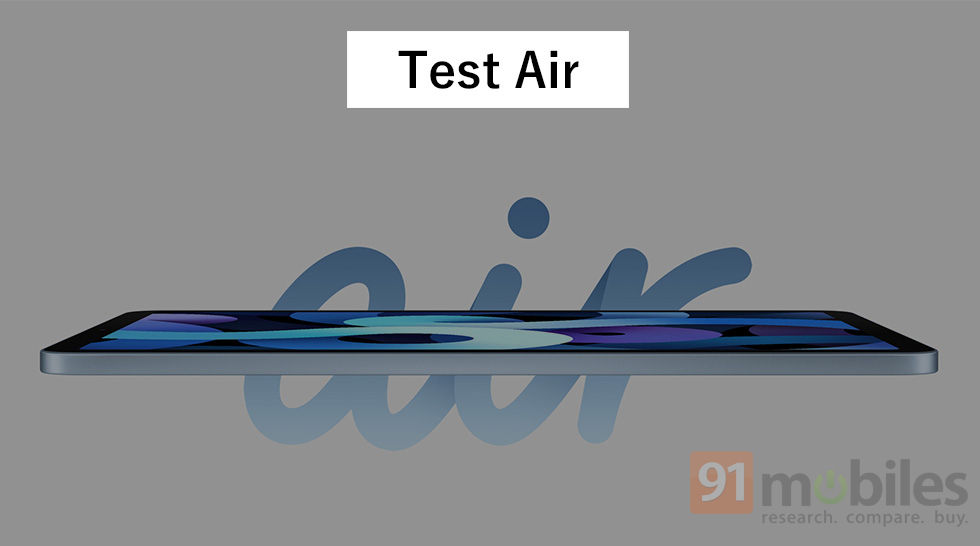 Placeholder art for the iPad Air 5 store page on an unnamed mobile carrier's website. The image itself actually shows the iPad Air 4 in blue