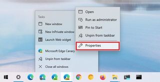 Microsoft Edge icon properties option