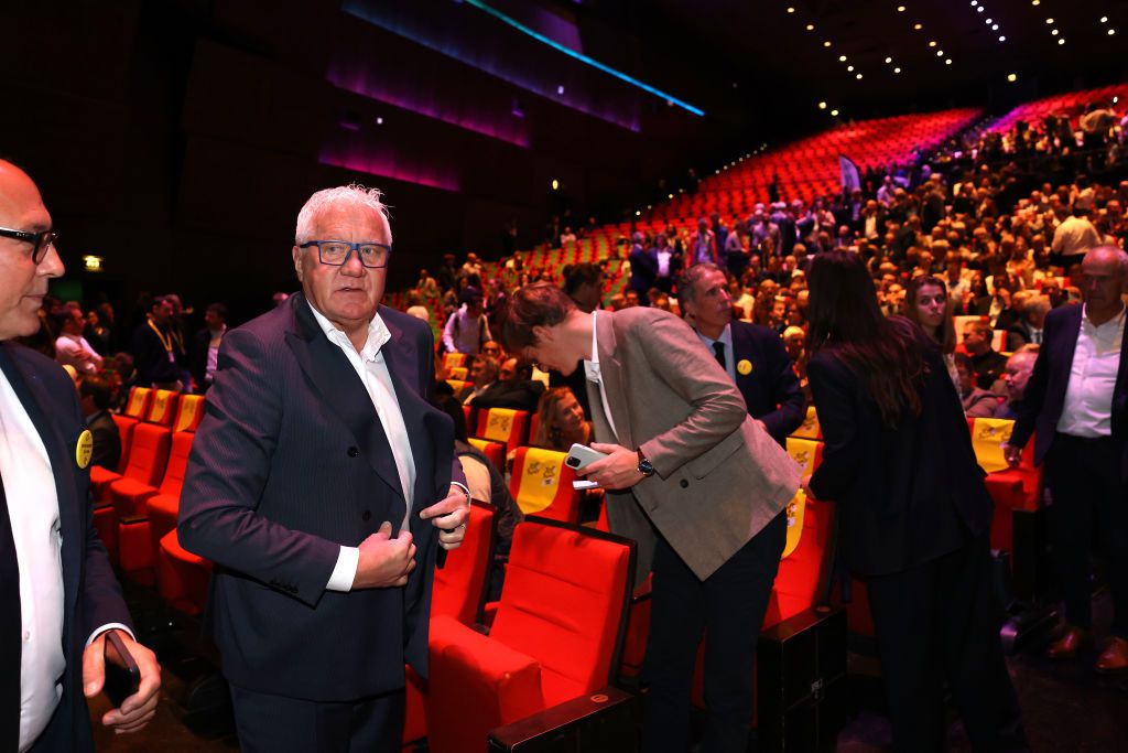 PARIS FRANCE OCTOBER 29 Patrick Lefevere of Belgium CEO Team manager of Team Soudal QuickStep L during the 112th Tour de France 2025 4th Tour de France Femmes 2025 Route Presentation UCIWT UCIWWT on October 29 2024 in Paris France Photo by Rhode Van ElsenGetty Images