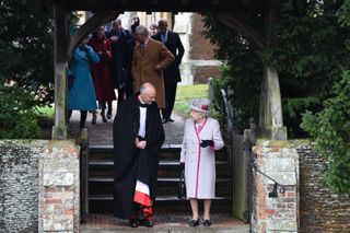 Queen Elizabeth II departs after the Royal Family's traditional Christmas Day service at St Mary Magdalene Church