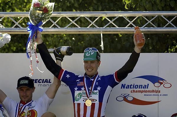 Tyler Farrar (Health Net/Maxxis) in his new stars and stripes jersey at the USPRO Criterium Championships in 2005