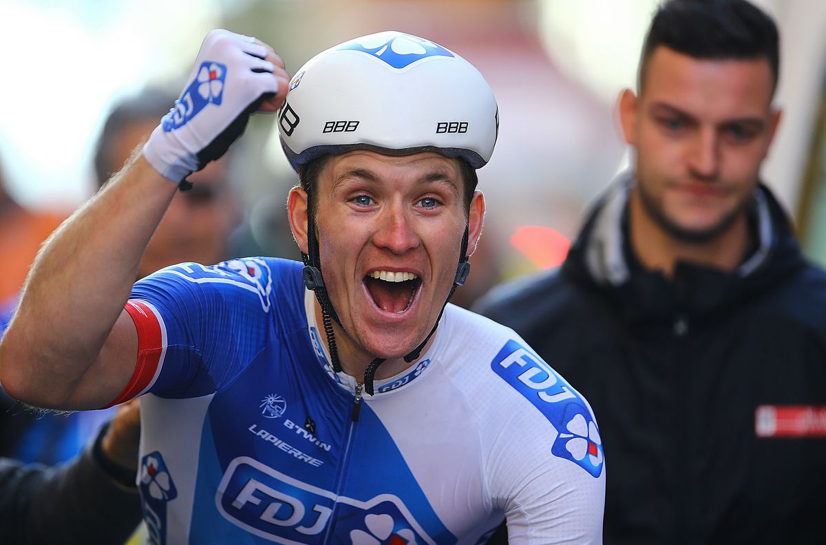A joyous Arnaud D&eacute;mare after winning Milan San Remo
