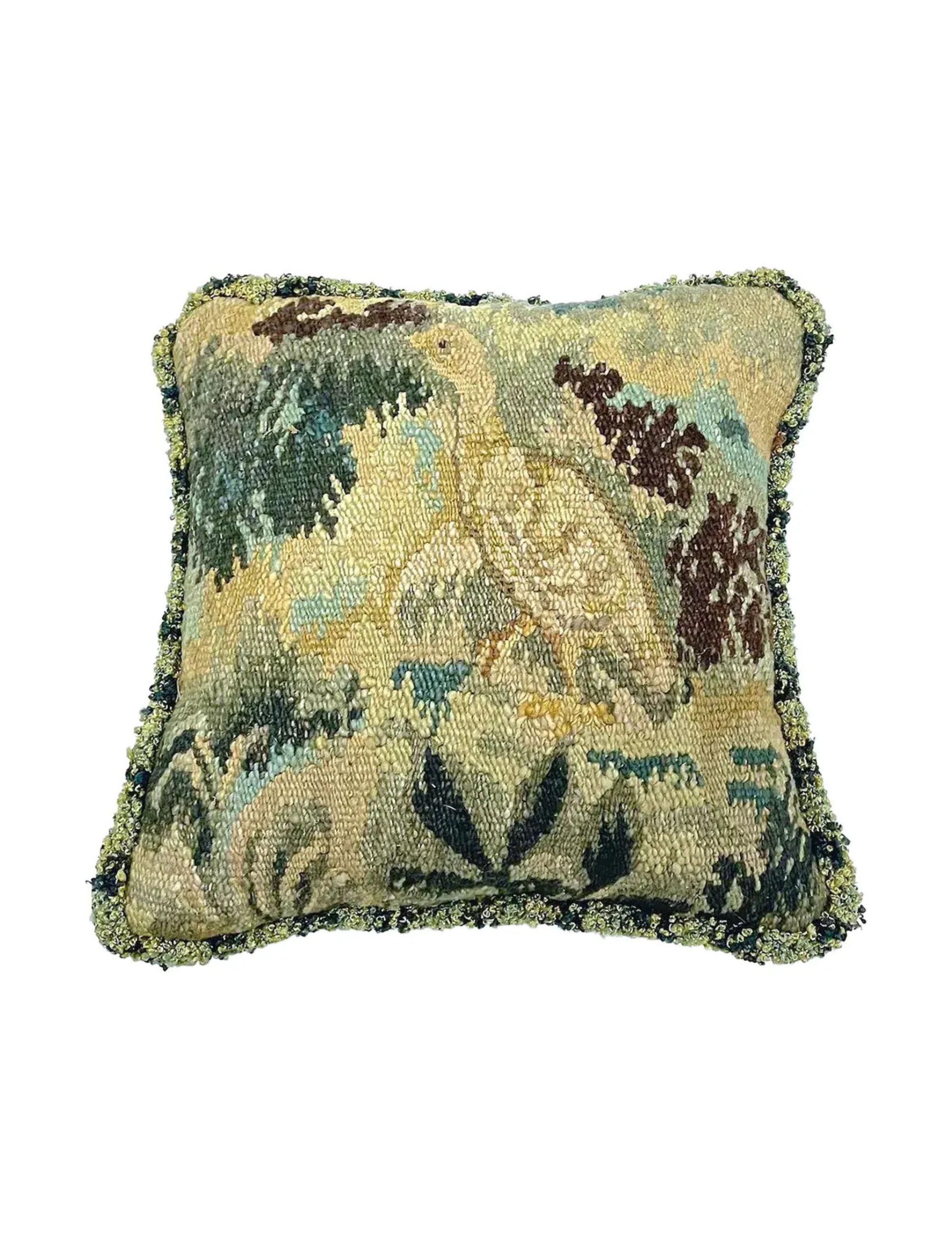 Chairish, Antique Bird Verdure Tapestry Pillow