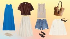 Various items of clothing that make up a summer capsule wardrobe