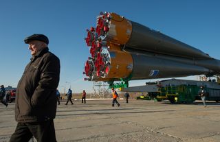 Soyuz Rocket Arrives at Launch Pad