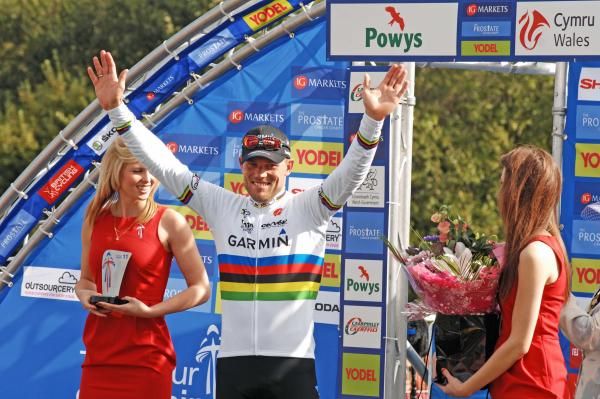 Thor Hushovd (Garmin-Cervelo) celebrates his stage 4 win at the Tour of Britain