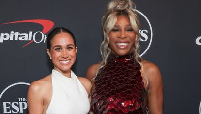 Meghan Markle and Prince Harry at the 2024 Espy awards in a white dress 