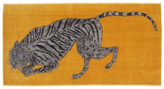 Kiki Smith rug featuring a tiger, Pounce. Commissioned for Tomorrow’s Tigers and WWF UK
