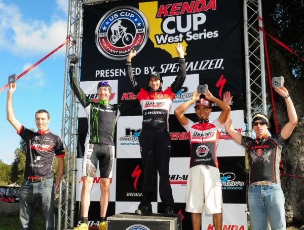 Men's Podium (L to R) Vincent Lombardi (Sho-Air) 4th, Jeremiah Bishop (Cannondale) 2nd, Sid Taberlay (Sho-Air/Specialized) 1st, Manuel Prado (Sho-Air/Specialized) 3rd, Dana Weber (Trek/World) 5th