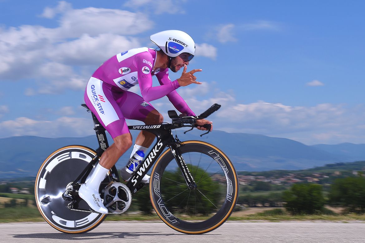 Giro points leader Fernando Gaviria greets the camera at the Giro d'Italia.