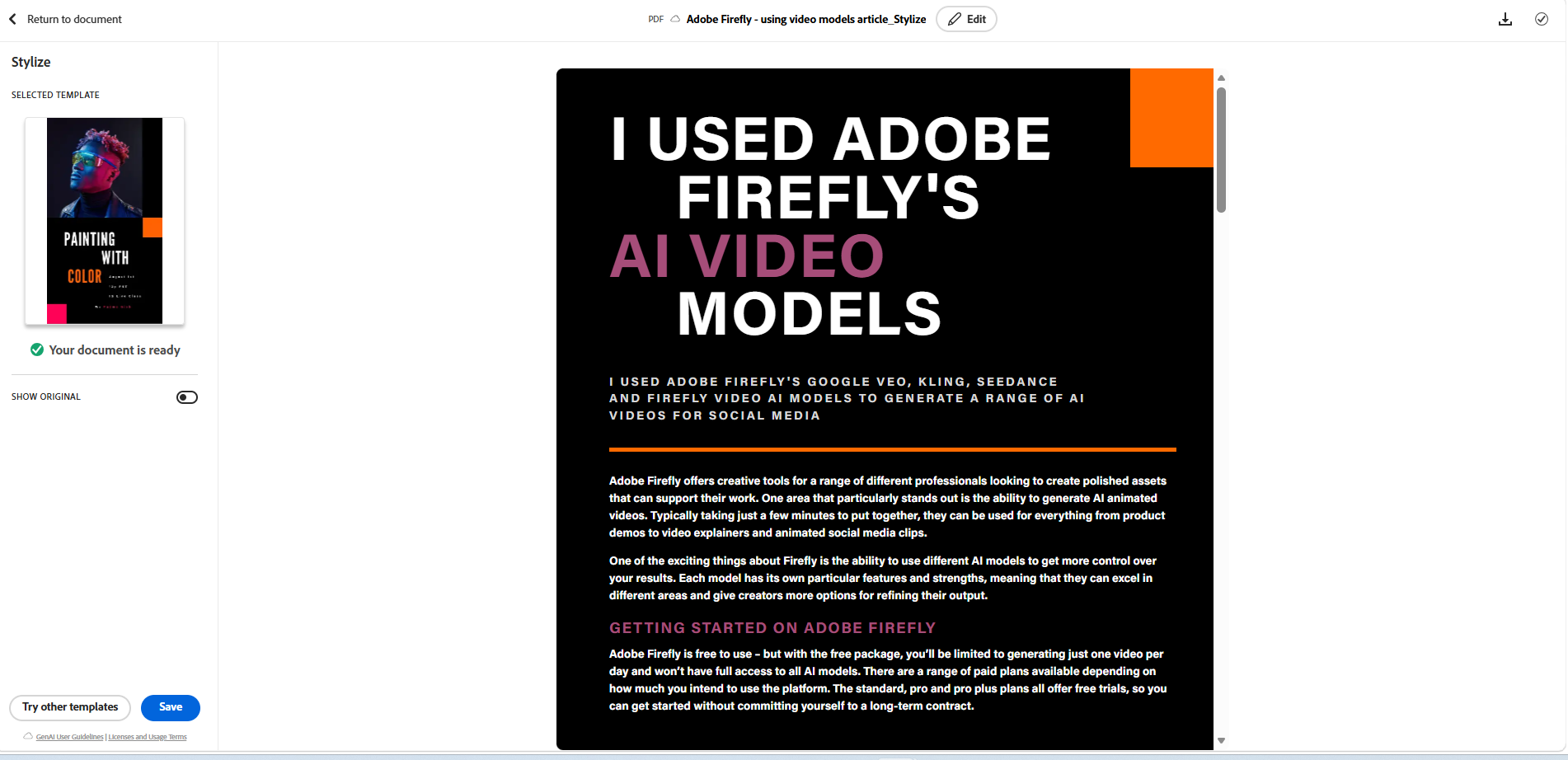 Adobe Acrobat new feature: stylize