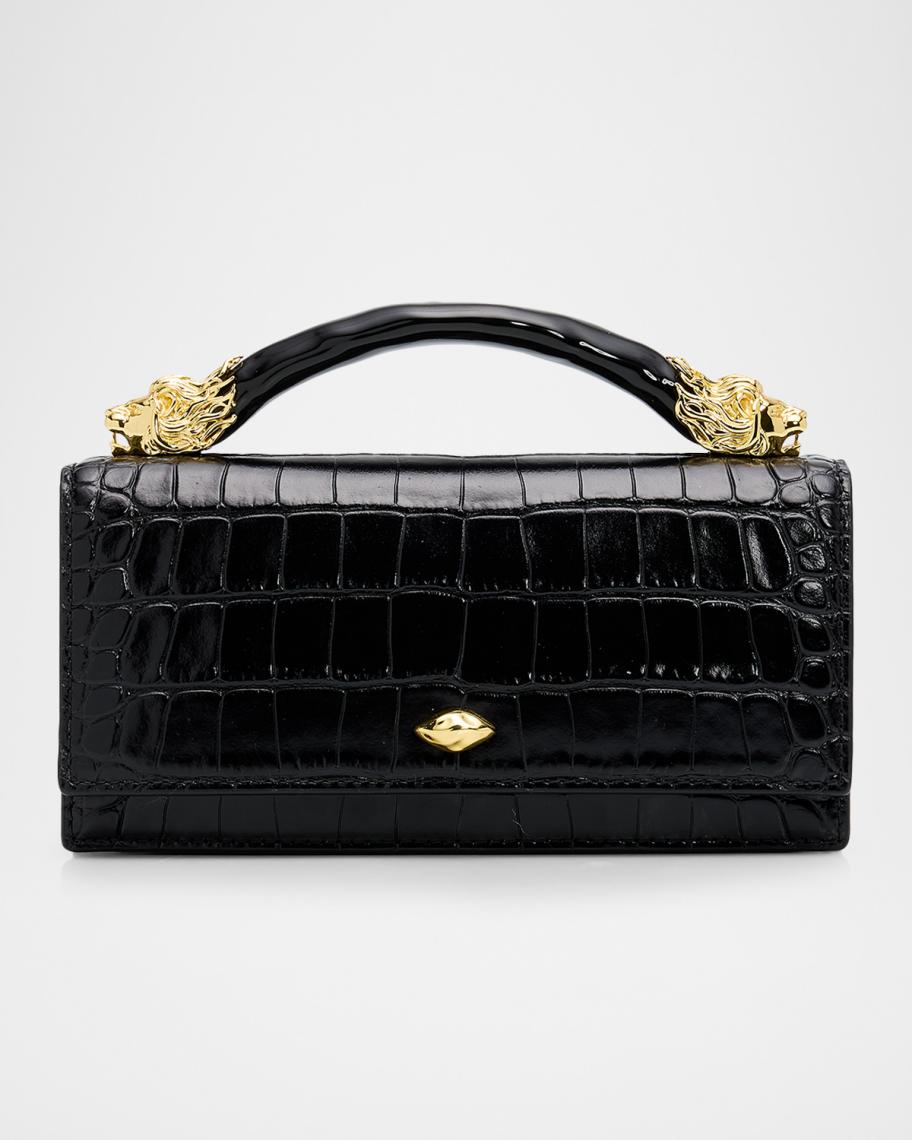 Lioness Croc-Embossed Top-Handle Bag