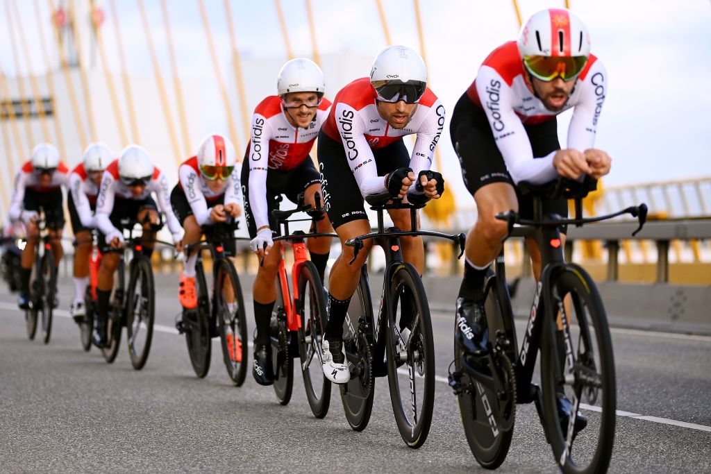 UTRECHT NETHERLANDS AUGUST 19 Davide Cimolai of Italy and Team Cofidis sprints during the 77th Tour of Spain 2022 Stage 1 a 233km team time trial in Utrecht LaVuelta22 WorldTour on August 19 2022 in Utrecht Netherlands Photo by Tim de WaeleGetty Images