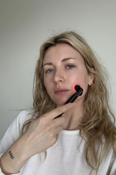 Emily L., a 'Marie Claire' tester, tests the SolaWave Advanced Red Light Therapy Skincare Device