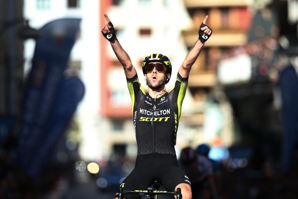 Adam Yates celebrates his victory