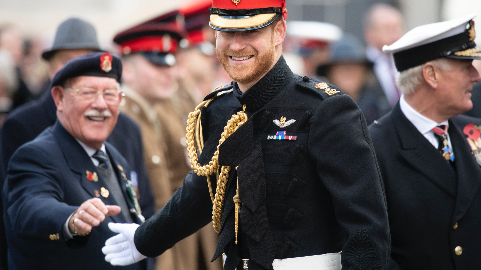 Prince Harry shakes hands with Veterans on Remembrance Day