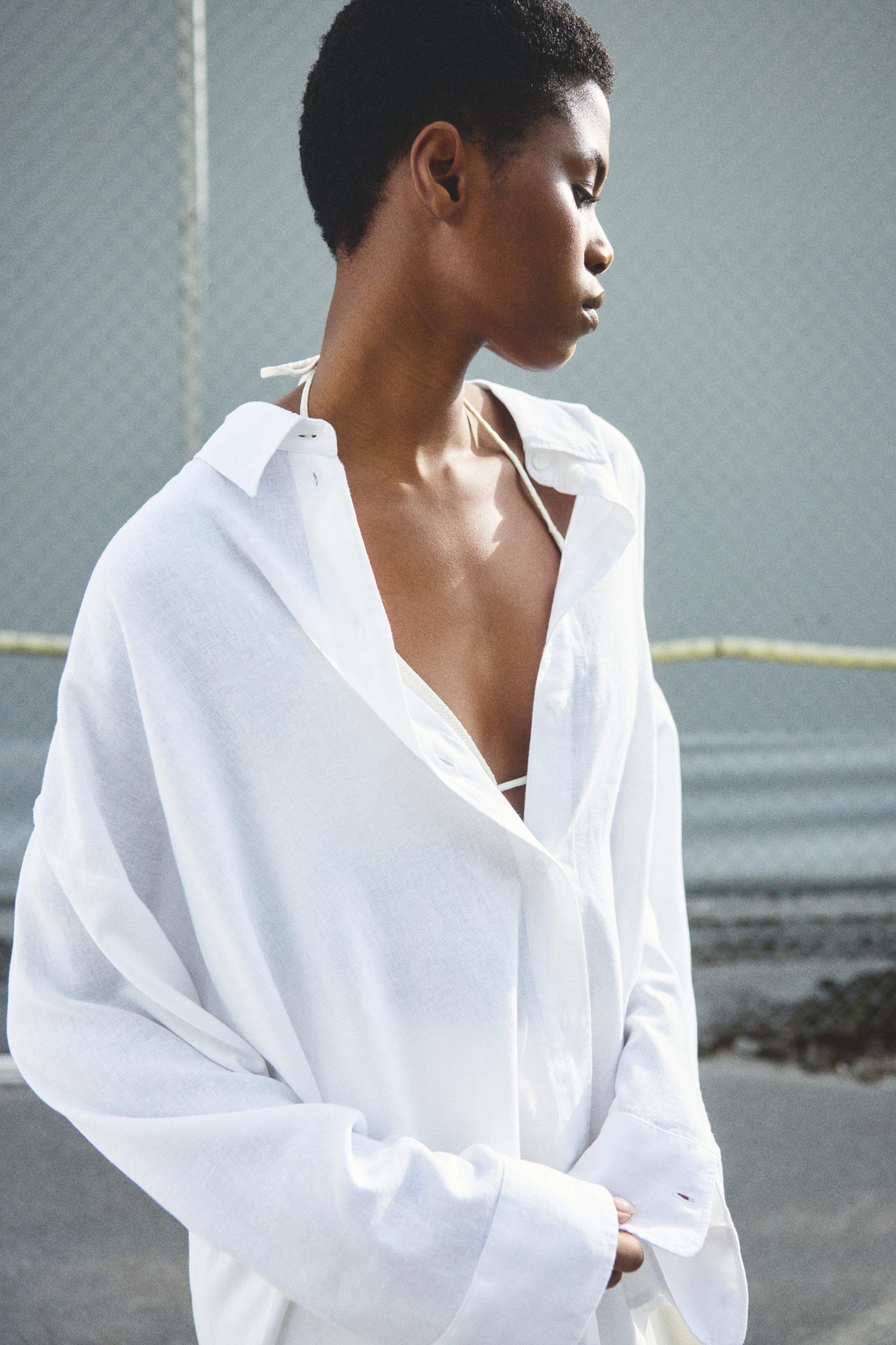 Dolman-Sleeved Linen-Blend Shirt