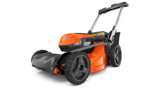 A Husqvarna Lawn Xpert LE-322 on a white background