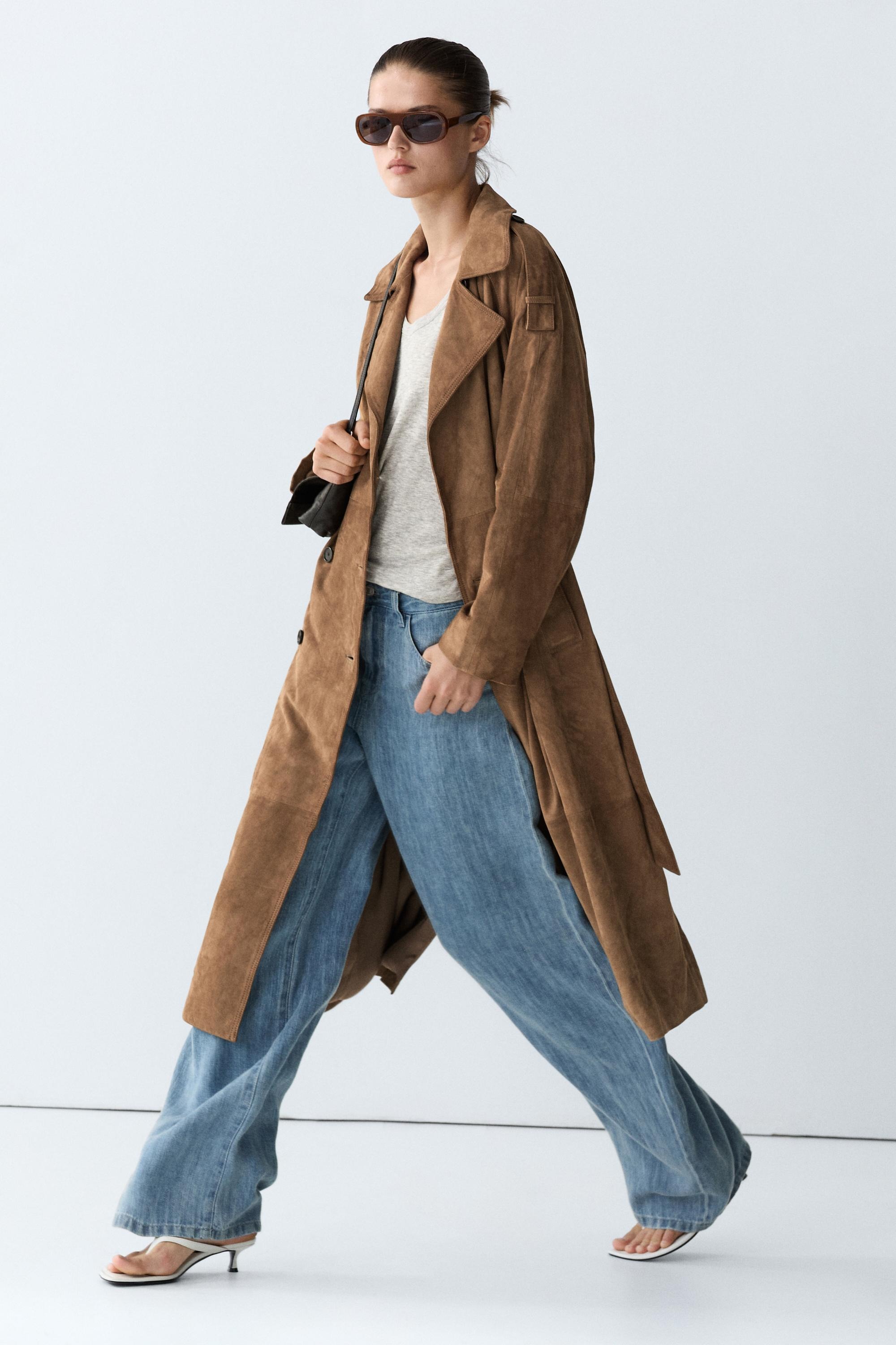 Massimo Dutti, Long Suede Leather Trench Coat