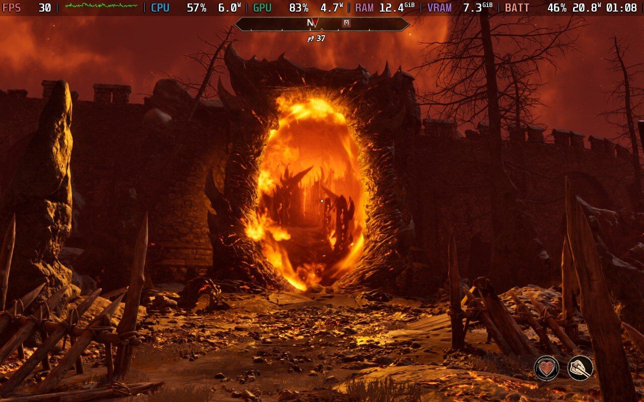An Oblivion gate from Oblivion Remastered, shown running on Steam Deck