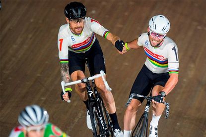 Sir Bradley Wiggins and Mark Cavendish in the Madison at the 2016 London Six Day 