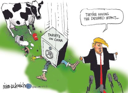 Political Cartoon U.S. China tariffs impact on farmers