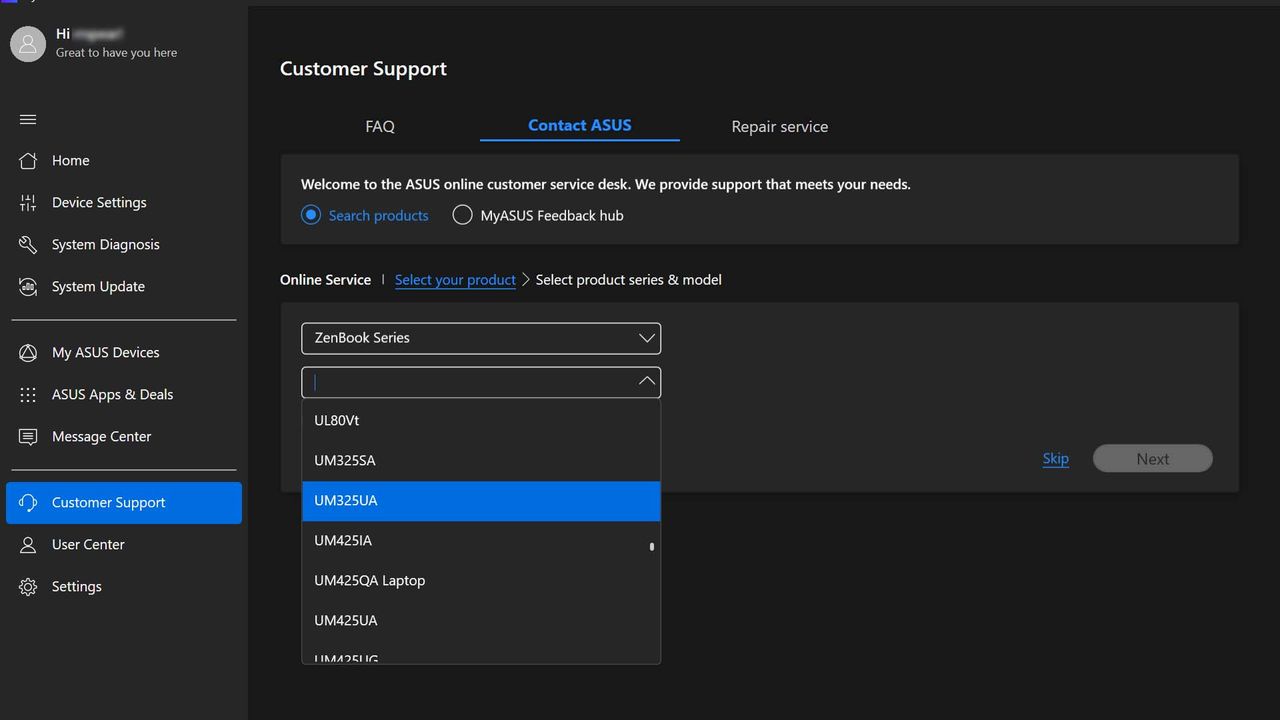 ASUS Zenbook 14 (UM3406HA) laptop customer support.