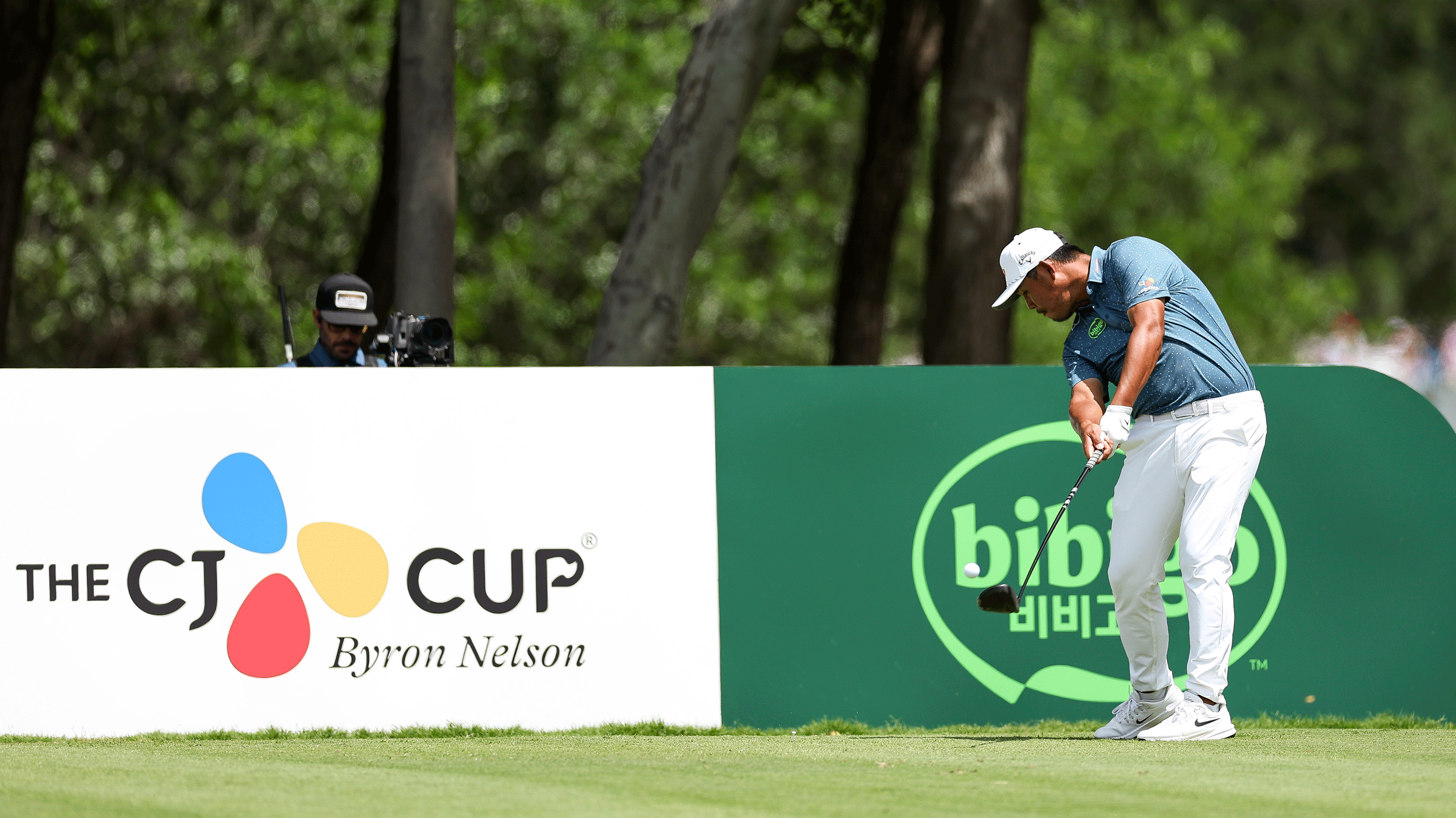 Si Woo Kim tees off during round three of the 2026 CJ Cup Byron Nelson