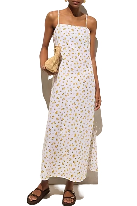 Linen-Cotton Blend Tie-Back Midi Dress