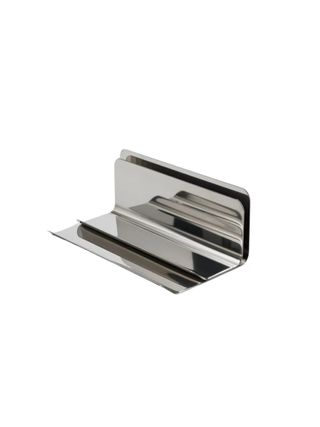 A chrome desk tray with multiple sleek layers.