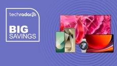 Assorted Samsung products on purple background with big savings text overlay